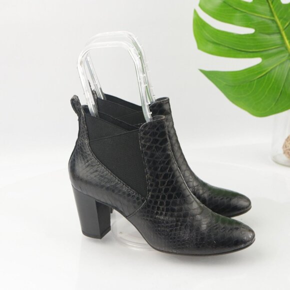 Johnston Murphy Womens Boot Size 8.5 Black Leather Snakeskin Block Heel Chelsea - Picture 2 of 14